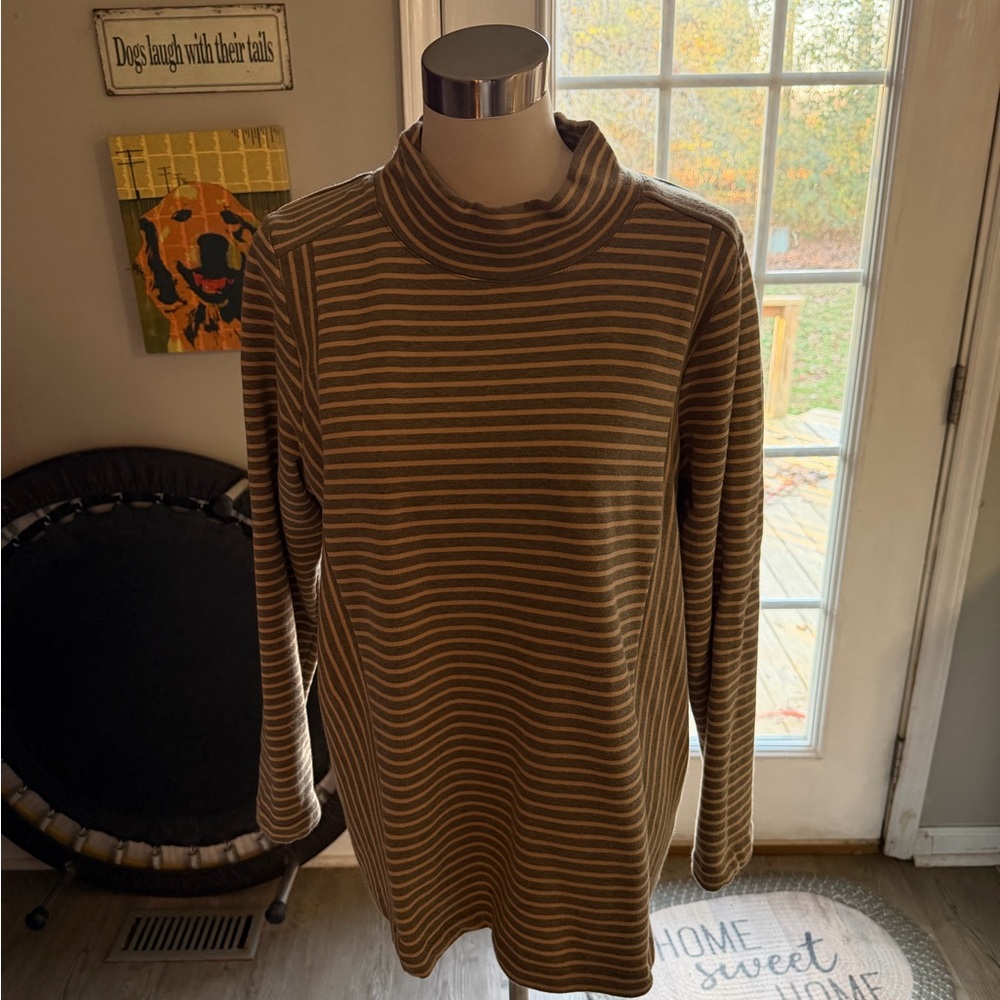 J. Jill Brown Striped Turtleneck Top